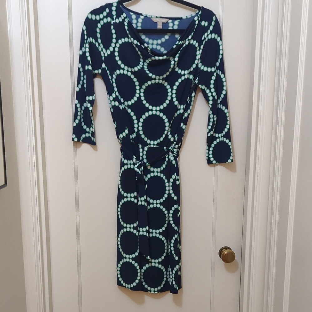 Elegant Navy and Mint Circle Pattern Dress